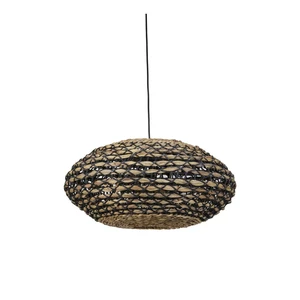 Czarno-naturalna lampa sufitowa z kloszem z rattanu i trawy morskiej ø 60 cm Tripoli – Light & Living