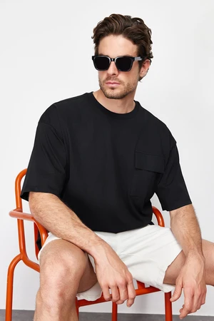 Trendyol Black Oversize Pocket Detailed 100% Cotton T-Shirt