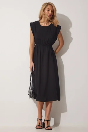 Happiness İstanbul Women's Black Pleated Summer Knitted Dress