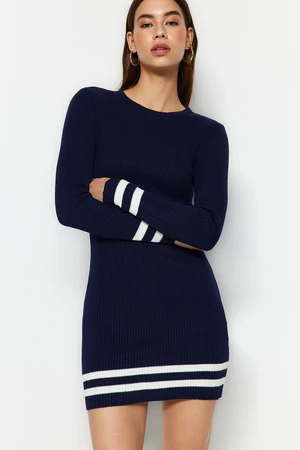 Trendyol Navy Blue Mini Knitwear Striped Both Dress