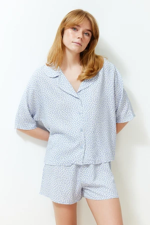 Trendyol Blue Polka Dot Viscose Woven Pajama Set