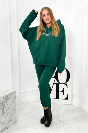 Insulated cotton set, sweatshirt with embroidery + trousers green