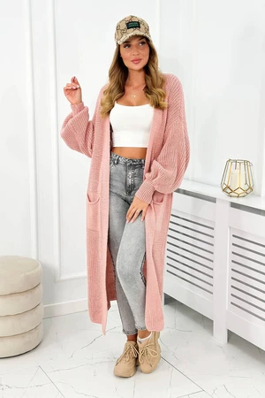 Sweater long powder pink cardigan