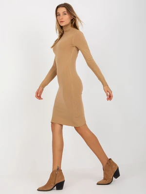 Camel smooth dress with turtleneck