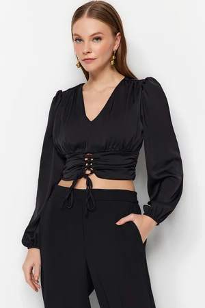 Trendyol Black Tie Detailed Satin Woven Blouse