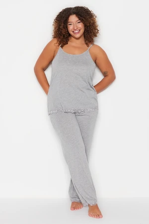 Trendyol Curve Plus Size Pajama Set - Gray - Plain