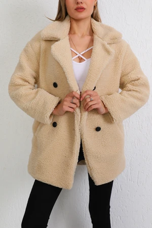 BİKELİFE Women's Beige Oversize Plush Coat