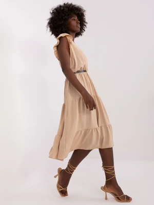 Camel midi dress with clutch neckline