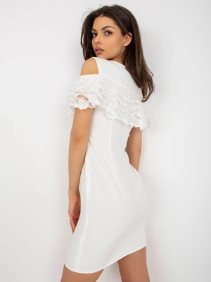 Ecru cocktail dress with exposed shoulders