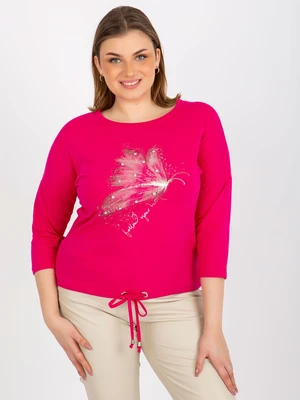 Fuchsia blouse plus sizes with appliqué and hem