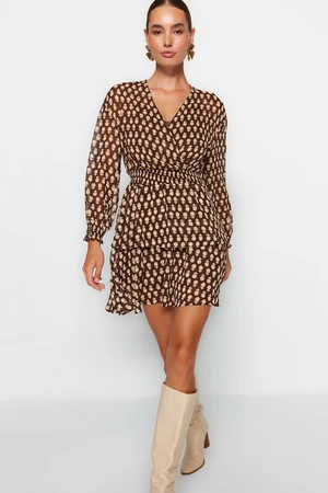 Trendyol Gimped Mini Woven Woven Dress with Flounce Brown Skirt