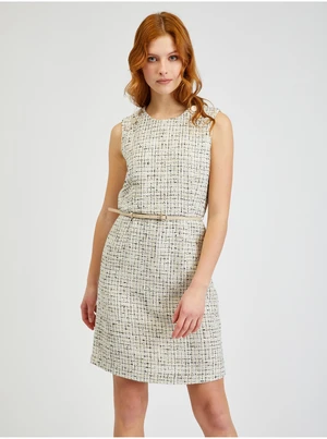 Creamy women's patterned dress with belt ORSAY