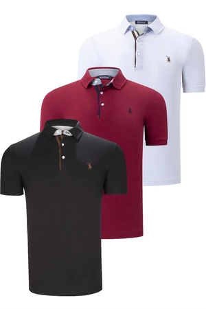 TRIPLE SET T8582 DEWBERRY MENS T-SHIRT-BLACK-WHITE-BURGUNDY