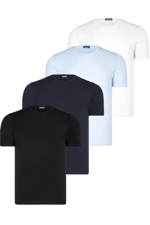 QUAD SET T8569 DEWBERRY BIKE COLLAR MENS T-SHIRT-BLACK-WHITE-NAVY BLUE-BLUE