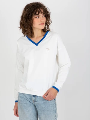 Women's smooth sweatshirt with neckline - ecru