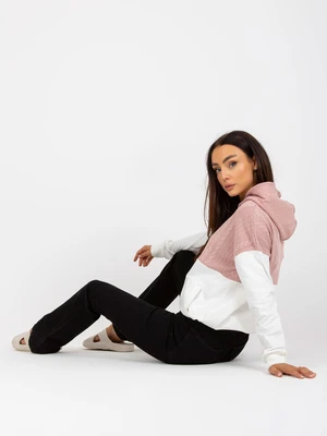 Pink and white RUE PARIS hoodie with hem