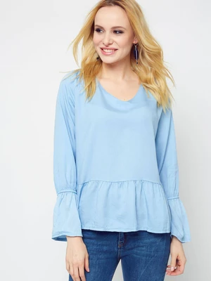 V-neck blouse with frill blue Yups