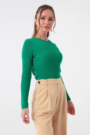 Lafaba Women's Green Crew Neck Knitwear Sweater