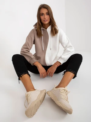 Basic beige and white sweatshirt with cotton hood RUE PARIS