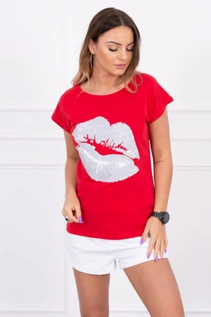 Blouse with red lip print