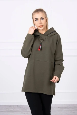 Tunic with zipper on hood Oversize khaki