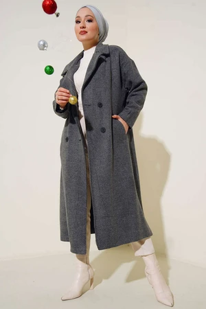 Bigdart 9113 Oversize Wide Cut Woolen Long Cachet Coat - Smoked