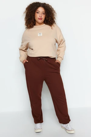 Trendyol Curve Brown Basic Jogger Knitted Elastic Cuff Sweatpants