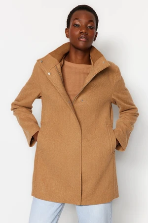 Trendyol Camel Ribbed Collar Detail Woolen Cachet Coat