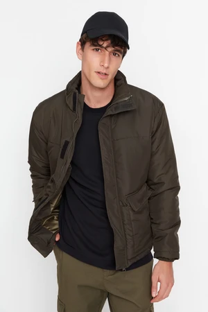 Trendyol Dark Khaki Męski Stand Up Collar Double Flap Pocketed Puffer Coat