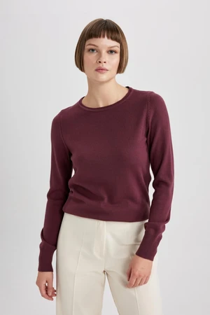 DEFACTO Regular Fit Crew Neck Extra Soft Cashmere Textured Basic Sweater