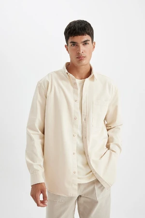 DEFACTO Relax Fit Casual Cut Cotton Plain Long Sleeve Shirt Jacket