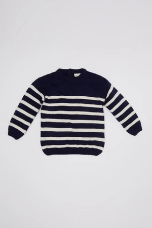 DEFACTO Baby Boy Navy Blue Crew Neck Striped Knitwear Sweater