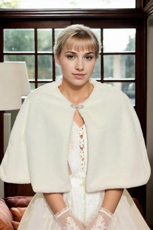 61601 Dewberry Long Brooch Bridal Bolero Shawl-WHITE