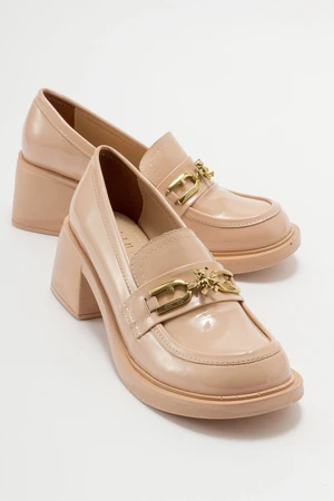 LuviShoes OMERA Beige Patent Leather Women's Shoes