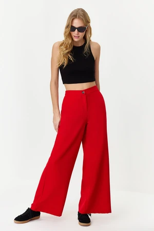 Trendyol Red Wide Leg Woven Trousers with Side Buttons