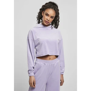 Ladies Cropped Velvet Oversized Hoody Lavender