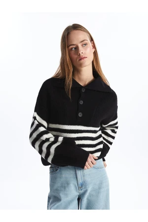 LC Waikiki Polo Neck Striped Long Sleeve Oversize Women's Knitwear Sweater