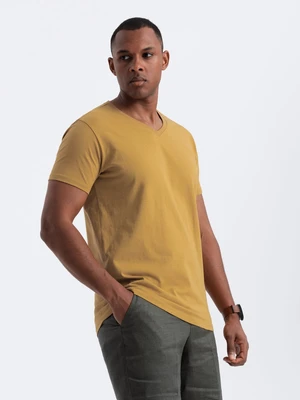 Ombre BASIC men's classic cotton T-shirt with a serape neckline - mustard