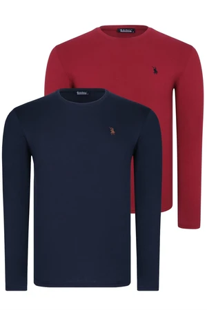 DOUBLE SET T8588 DEWBERRY ROUND NECK MEN'S SWEATSHIRT-BURGUNDY-NAVY BLUE