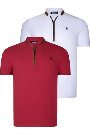 DUAL SET T8571 DEWBERRY ZIPPERED MENS T-SHIRT-WHITE-BURGUNDY