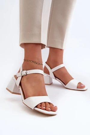 Women's eco-leather block sandals, white Leisha