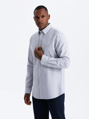 Ombre Elegant men&#039;s oxford shirt with embroidery and pocket - blue