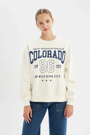 DEFACTO Loose Fit Crew Neck Printed Thick Sweatshirt