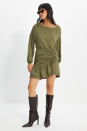 Trendyol Khaki Gathered Flounce Woven Dress