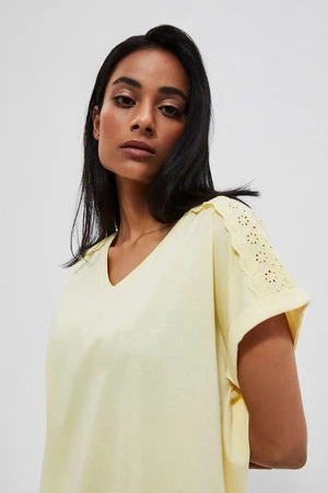 Cotton blouse with tie - yellow