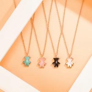 Forviona Light Luxury Brand Rose Gold S925 Zircon Cute Bear Pendant Necklace Fashion Jewelry Exquisite Gift for Woman