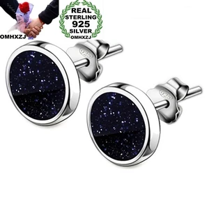 OMHXZJ Wholesale European Fashion Woman Man Party Wedding Gift Geometric Black AAA Zircon 925 Sterling Silver Stud Earrings EA10