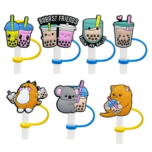 1PCS PVC Straw Cover Cute Drink Pattern Straw Plug Reusable Splash Proof Drinking Fashion Straw Charms Fit Cup Straw Cap Pendant