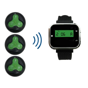 Wireless Waiter Calling System 1 Wrist Watch Receiver + 3 Waterproof Buttons Long Range For Restaurant Clinic