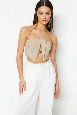 Trendyol béžový crop podšitý tkaný ozdobený bustier